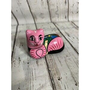Vintage Talavera Mexican Folk Art Cat Figurine Hand Painted Glazed